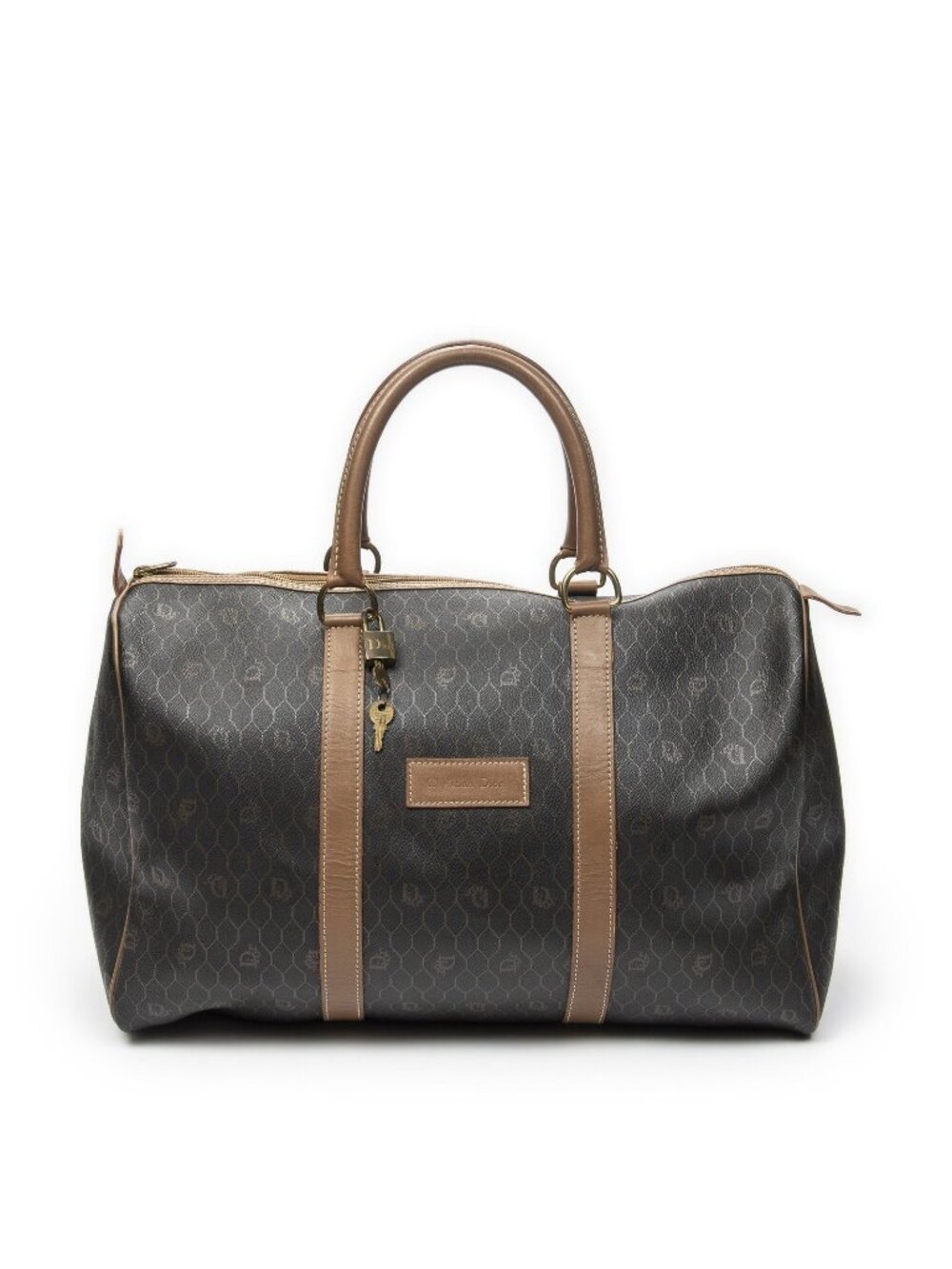 Dior Vintage Travel Bostongray Brown Canvas Handbag